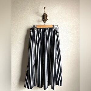 J. Crew Navy and White Vertical Stripe Midi Skirt